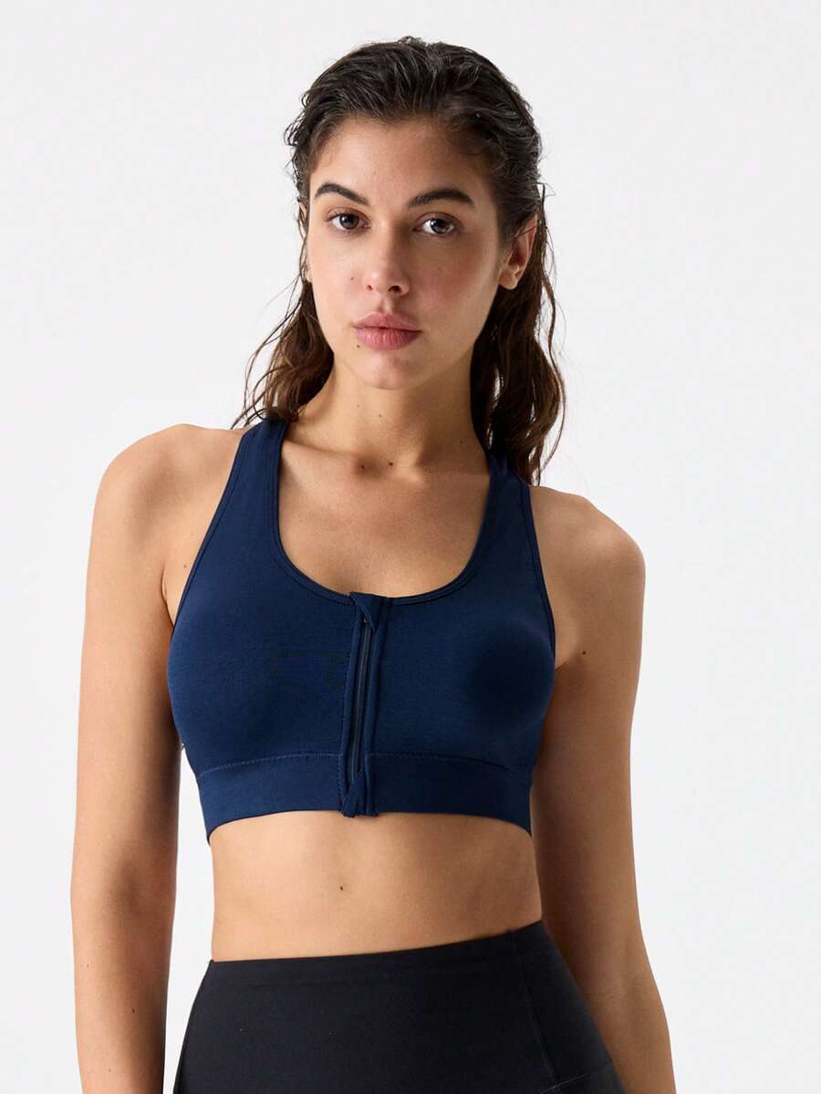 1 pieza Sujetador deportivo sin costuras con relleno y cierre delantero en azul para damas de EMUPER - Azul Marino - Ver 1