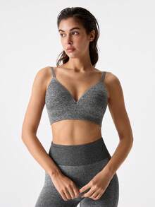 女士性感支撑无钢圈无缝透气柔软文胸 - 灰色 - 查看 4