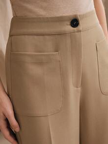 Anewsta 新款时尚休闲通勤多功能口袋喇叭裤脚优雅女士西装裤 - 卡其色 - 查看 6