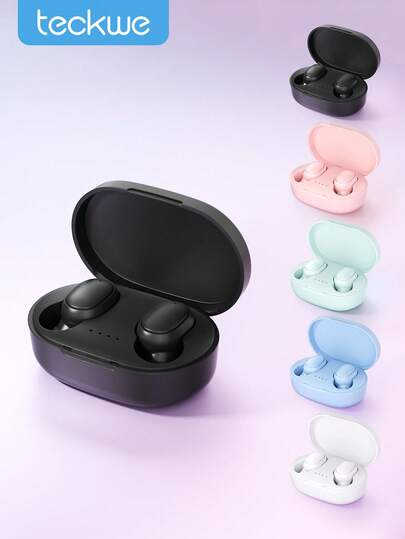 Teckwe Wireless Earbuds, Mini Music Earbuds, In-Ear Wireless Headphones With Charging Case, No Cable, Capacitive Microphone, Noise Cancellation, Volume Control, Candy Color Earbuds