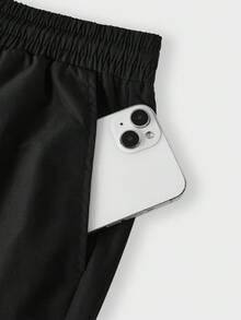 AXEPEAK Men's Casual Contrast Trim Drawstring Waist Pants - Black - View 5