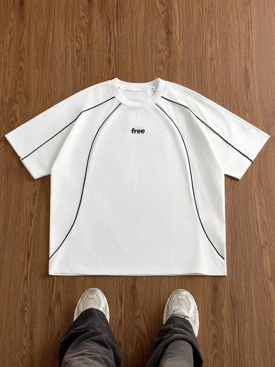 Manfinity Unisex Men's Casual Contrast Trim Letter Print Short Sleeve T-Shirt, Summer - White - View 1