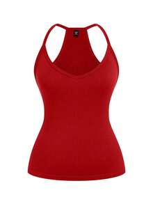 EMERY ROSE Plus Size Multicolor Halter Neck Backless Plain Knitted Tank Top Casual Regular Length Top - Multicolor - View 4