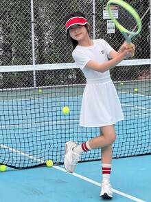 Hapijoa Tween Girl Letter Print Round Neck Raglan Short Sleeve T-Shirt And Mini Skirt Sports Set Summer - White - View 4