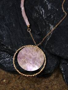 Opalesca 1 Stück sexy rosa Kristall Creolen Anhänger Halskette (natürlicher Steinmuster Zufallsmuster), Outfits, Altes Geld, Perlen, Hochzeit/Braut Accessoires, Fairycore/Fairy, Perle, Blume, Herbst/Winter, für Mutter/Frauen/Mädchen, elegant, Premium - Pink - Übersicht 2