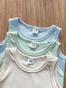 SHEIN Vintaside Kids 男婴夏季六件套服装，黑白条纹背心和短裤，舒适休闲百搭。 - 彩色 - 查看 8