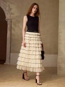 MOTF PREMIUM WOMEN'S FASHION 2 IN 1 RUFFLE HEM DRESS - Apricot - View 5