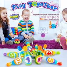 MINKOJA 儿童保龄球游戏套装（3-6岁）——室内外运动玩具，趣味互动球类游戏，适合男孩、女孩和家长，培养竞技技能，是生日、儿童节、复活节的完美礼物，也是儿童节的理想选择。 - 彩色 - 查看 2