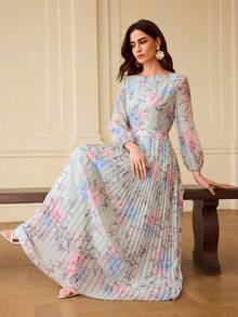 ZEYLAH Fashionable Printed Pleated Women Dress - Blue - View 6