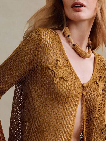 Arave Women's Fitted V-Neck Hand-Crocheted Starfish Pattern Cardigan, Perfect For A Casual, Everyday Look, Perfect For A Beach Vacation Vacation Outfits Women Spring Clothing Beach Outfits For Women Beach