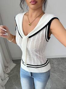 Elenzga Elegant Sleeveless Fitted Women T-Shirt, Spring/Summer - White - View 4