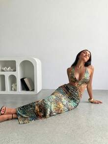 Aloruh Áo thun nữ nhuộm tie-dye in hoa ánh kim, mẫu mới về mùa hè. - Nhiều màu - Xem 3