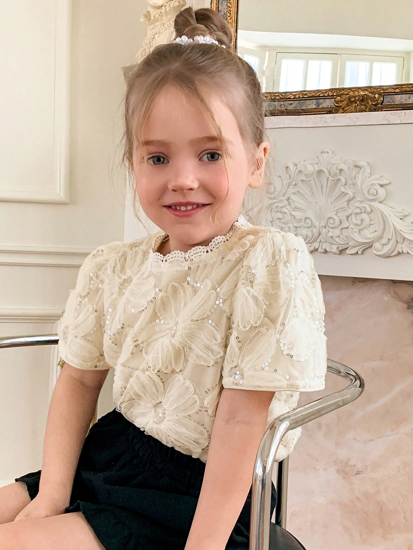 DAZY قميص بياقة مستديرة وأكمام قصيرة للفتيات الصغي...