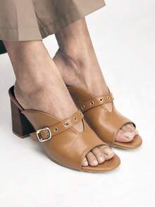 Mnmlis Women's Fashion Strap Commuter Versatile Square Heel High Heel Sandals - Brown - View 7