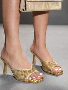 CUCCOO SZL Women's Shiny Hollow-Out Pointed Toe High Heel Sandals Spring Shoes Summer - Gold - View 8