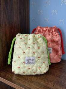 Joivida 1个可爱樱桃抽绳化妆包卡通旅行收纳袋，可存放洗漱用品配件，便携式化妆包 - 彩色 - 查看 4