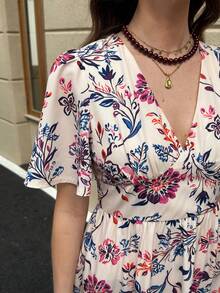 Solivie Women's V-Neck Floral Print Ruched Casual Vacation Date Dress - Multicolor - View 8