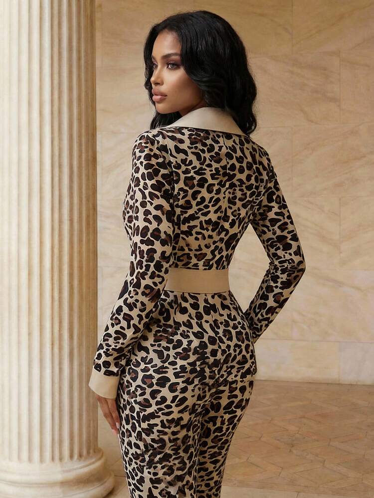 Anewsta Women's Beige Leopard Print Satin Patchwork Long Sleeve Blazer, Elegant Spring/Summer Formal Party Outerwear