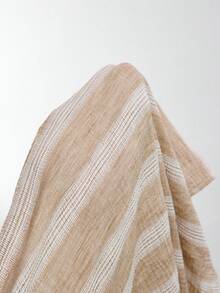 Maija Women's Striped Shawl Top With Split Cuffs, Beaded Decor, Elastic Waist Shorts With Drawstring, 2 Pieces Set, Autumn Elegant Casual Beach Khaki - Khaki - View 10