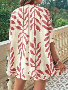 SHEIN 孕妇褶皱吊带背心、宽松短裤和开衫三件套 - 粉色 - 查看 2