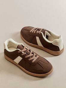 Hauture Top-Seller Women's Replica Germany Trainer Retro Lace-Up Round Toe Gum Sole White Brown Sneakers – Classic & Versatile Essential For Christmas - Brown - View 5