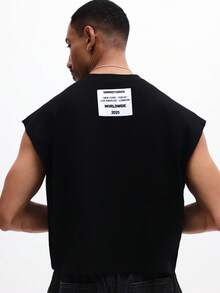SUMWON Sleeveless Black Tank Top With Back Branding Print Crew Neck Summer Casual Streetwear - Black - View 4