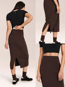 GLOWMODE Metro Moves 吸湿速干 UPF 50+ 塑形收腹长裙，日常休闲街头风 - 棕色 - 查看 7