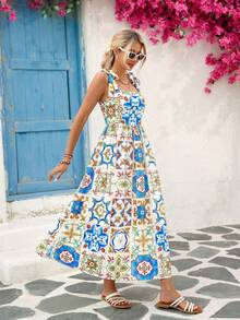 Vivid Eden 女士梭织印花吊带连衣裙 - 彩色 - 查看 3