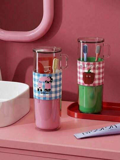 Joivida 1pc Travel Wash Cup, Dopamine Toothbrush Cup, Portable Mouthwash Cup, Suitable For Travel And Business Trips, Cute Toothpaste Storage Box, Detachable, Washable, Reusable, Practical Birthday Gift, Valentine's Day Gift, New Year's Gift