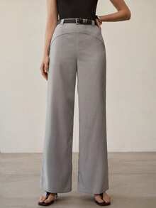 MOTF PREMIUM SLANT POCKET WIDE LEG SUIT PANTS - Grey - View 4