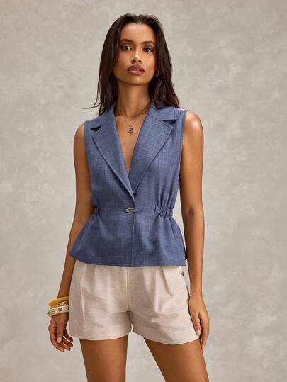 SHEIN Gilet femme moderne à taille élastique en faux lin
