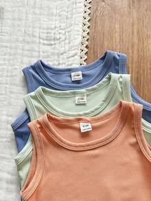 SHEIN Vintaside Kids Bộ quần áo mùa hè 6 món cho bé trai, gồm 3 màu: đen, trắng, áo vest kẻ sọc và quần short, thoải mái, giản dị, đa năng, phù hợp mặc hàng ngày. - Nhiều màu - Xem 8