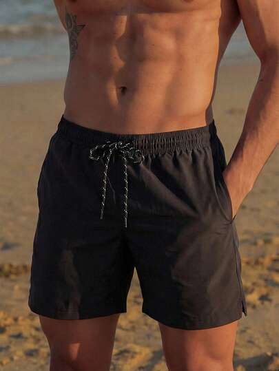 Manfinity EZcore 大码男士纯色抽绳腰口袋沙滩短裤男士抽绳短裤男士游泳短裤