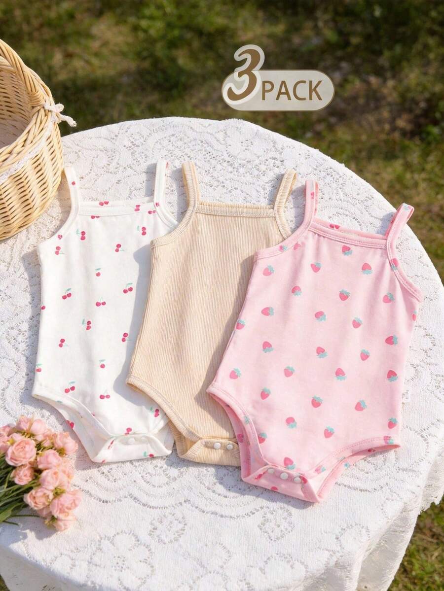 Souflis Souflis 3-Piece Baby Girl Infant Spring/Summer New Arrival Casual Everyday Versatile Home Sweet And Cute Pink Bow Pattern Soft Knitted Fleece 3-Piece Set - Multicolor - View 1