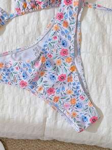 Swim Mod Women's Random Print Halter High Cut Bikini Set, Spring/Summer - Multicolor - View 7