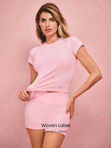 GLOWMODE 情人节罗纹匹马棉全天爱意超柔软透气轻盈弹力中腰圆领T恤日常休闲装 - 淺粉色 - 查看 3