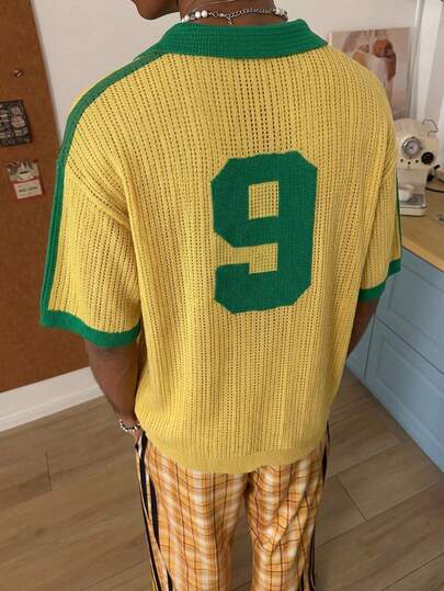 STEELVANCE Camiseta Casual de Malha de Manga Curta com Estampa Versátil de Estrela de Cinco Pontas e Números para Uso Diário, Masculina