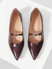 Mnmlis 女士通勤时尚尖头平底鞋 - 酒紅色 - 查看 2