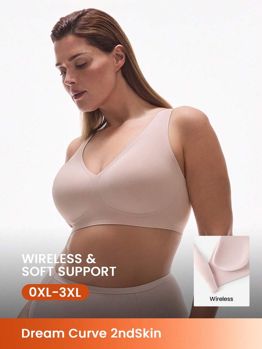 LUVLETTE Áo ngực không gọng, không đường may, dáng chữ V, màu hồng Dream Curve 2ndSkin Plus, thích hợp cho cả phòng ngủ và phòng khách, có khả năng tự do điều chỉnh kích thước, không lộ đường viền, là món đồ không thể thiếu. - Hồng - Xem 1