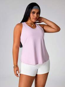 Rhythm Era 大码女式纯色日常健身露背背心 - 淡紫色 - 查看 5