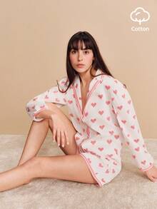 lacRébo Bộ đồ ngủ gồm áo và quần short in hình trái tim màu đỏ, kiểu dáng dễ thương, cổ điển, lãng mạn, phong cách Pháp, Paris, thích hợp cho ngày Valentine. Bộ đồ ngủ cho nữ, áo ngủ cho nữ, đồ mặc nhà cho nữ, bộ đồ ngủ cho nữ, đồ mặc nhà cho nữ. - Nhiều màu - Xem 4