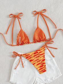 Swim Vcay Bộ bikini 2 mảnh gợi cảm thời trang, ngọt ngào, thắt nơ vai, không gọng, có đệm mút tháo rời, thích hợp cho bãi biển và sân bay. - trái cam - Xem 2