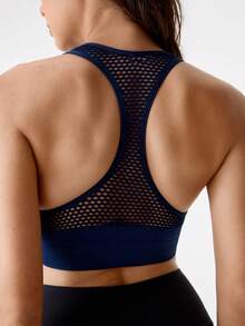 1 pieza Sujetador deportivo sin costuras con relleno y cierre delantero en azul para damas de EMUPER - Azul Marino - Ver 3