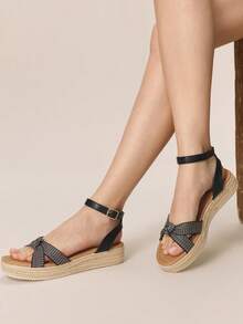 Styleloop Women's Platform Wedge Sandals, Woven Fabric Upper, Rope Wrapped Heel, Criss-Cross Strap Design, Vacation Style Essential, Boho Chic, Music Festival, Party Outfit, American Retro, Holiday Wear, Travel Must-Have Vacation Outfits Travel Essentials - Black - View 6