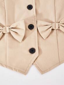 Sparklyn 2pcs/Set Tween GirlsWoven Solid Color Sleeveless Open Front Cropped Vest Jacket Paired With Wide Leg Pants Set, Decorative Bow Accent, Suitable For Spring, Summer, Autumn Casual Wear - Khaki - View 8