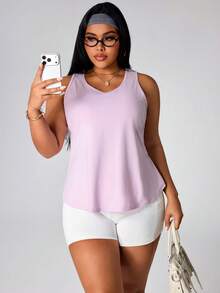 Rhythm Era 大码女式纯色日常健身露背背心 - 淡紫色 - 查看 7