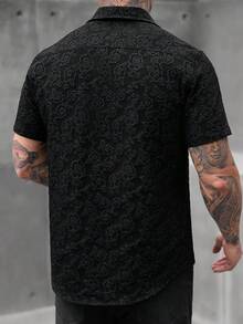 SLATEMANN 男士提花单排扣休闲短袖衬衫 - 黑色 - 查看 2