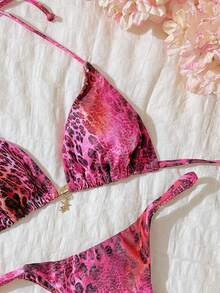 Elavelle Bộ bikini gợi cảm cổ yếm in họa tiết ngẫu nhiên dành cho nữ, trang phục đi biển mùa hè. - Nhiều màu - Xem 6