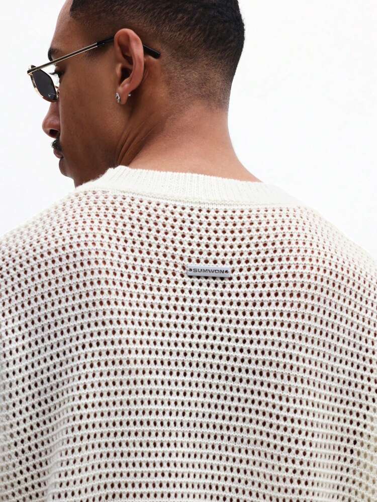 스트라이프 트림이 있는 메쉬 니트 반팔 스웨터와 반바지 세트