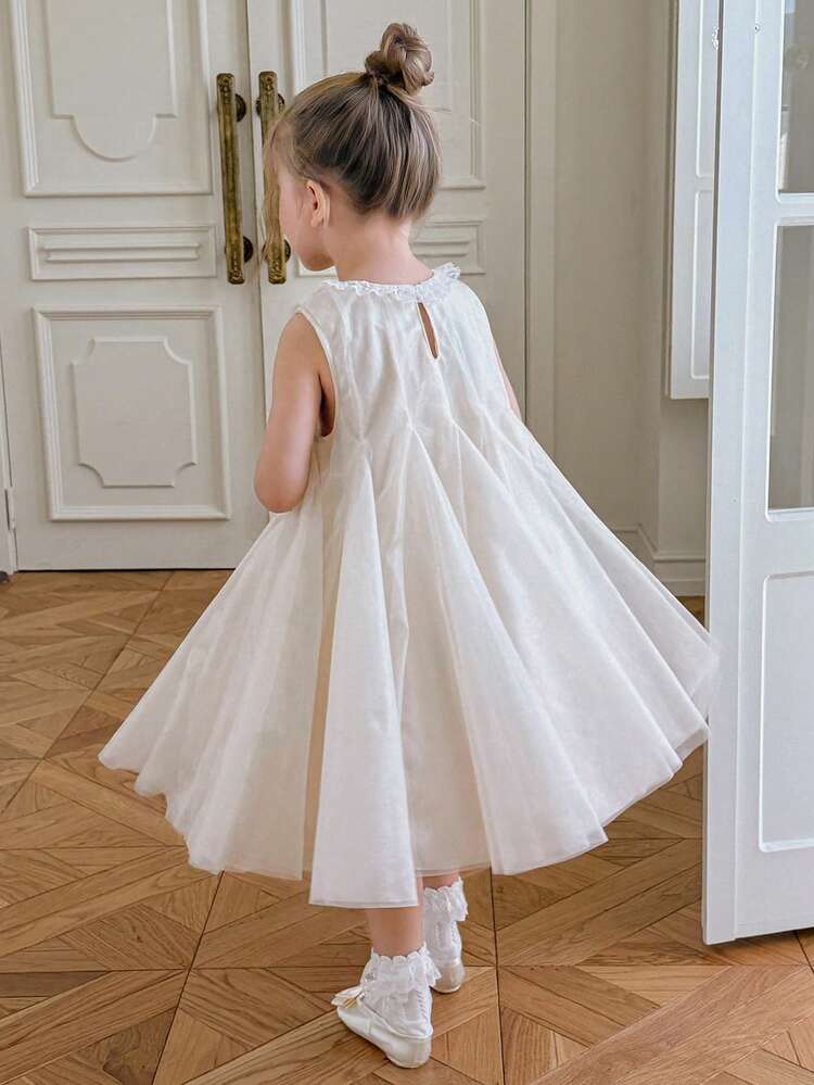 Young Girls Round Neck Sleeveless Mesh Cute Princess Dress, Fall Outfit